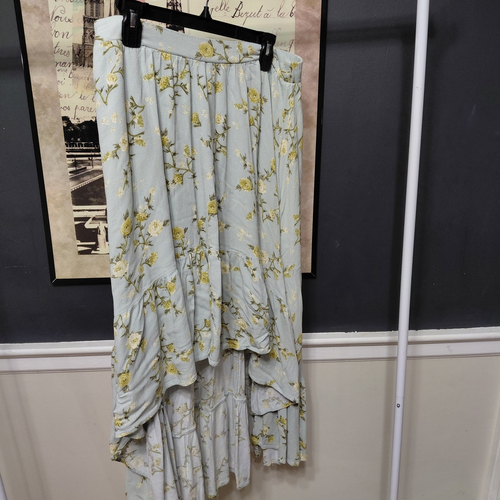 Xhilaration Floral Maxi Skirt in Light Blue and Yellow
